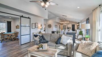 TV, fireplace, video-game console, books