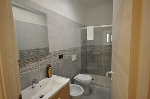 Shower, free toiletries, hair dryer, bidet