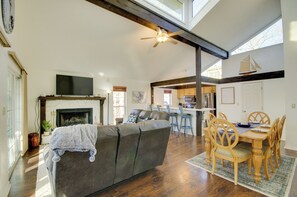 House (3 Bedrooms) | Living area | Fireplace - Screened Porch + Bbq: Margaritaville Resort Escape (Osage Beach)