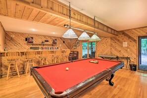 House (5 Bedrooms) | Front of property - Fire Pit, Indoor Pool Access: Big Bass Lake Cabin (Gouldsboro)