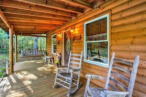 House (1 Bedroom) | Interior - Porch & Fire Pit: Rustic Log Cabin in Smokies! (Cosby)