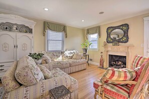 TV, fireplace - Jersey Shore Getaway w/ Grill: Walk to Beach! (Belmar)