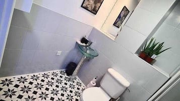 Combined shower/bathtub, deep-soaking bathtub, hair dryer, towels