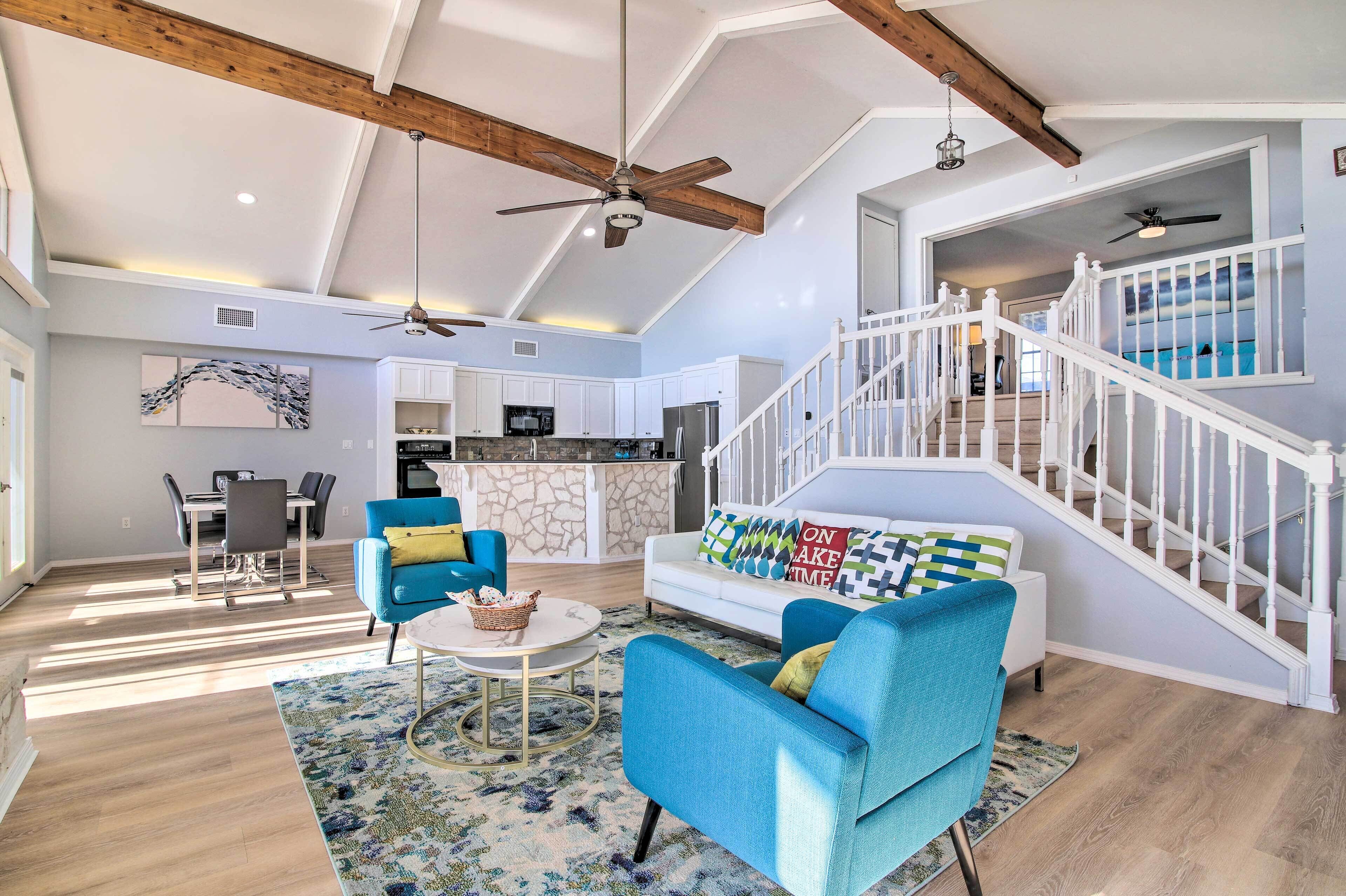 Sunny Lakefront Escape w/ Private Beach & Deck