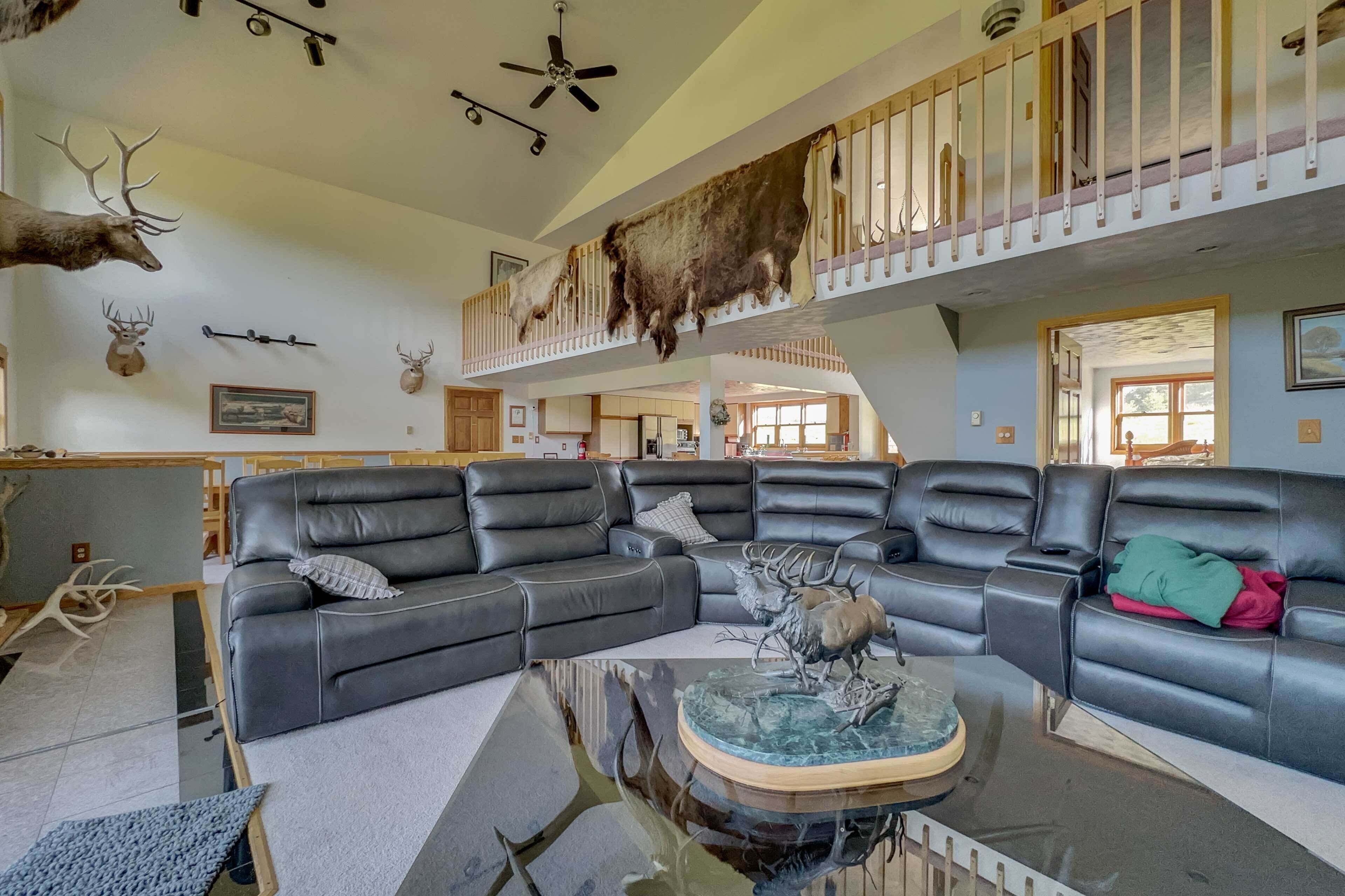 TV, fireplace, books