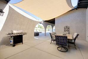 House (2 Bedrooms) | Interior - Theater Room & Pool Deck: Retreat in Palm Desert! (Palm Desert)