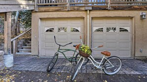 A bicycle with a basket of flowers parked in front of a garage door. - Ketchum Couple's Retreat: 1 Mi to Sun Valley! (Ketchum)