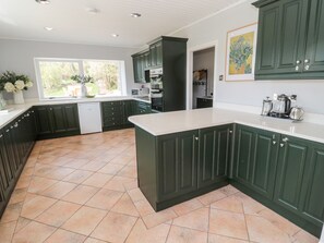Fridge, dishwasher, cookware/dishes/utensils
