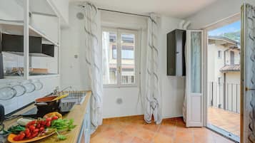 Fridge, microwave, stovetop, espresso maker