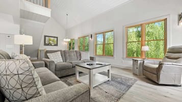 Télévision, cheminée, espaces bureaux