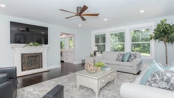 TV, fireplace, offices