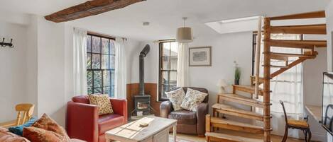 Télévision, cheminée, espaces bureaux