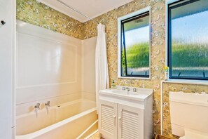 Bathtub, hair dryer