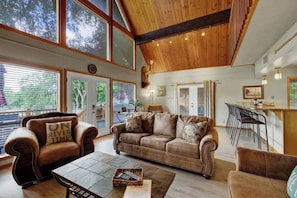 Smart TV, fireplace, ping pong, books