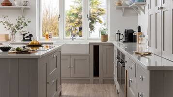 Fridge, dishwasher, coffee/tea maker