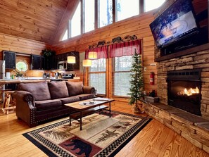 Smart TV, chimenea, videojuegos y reproductor de DVD 