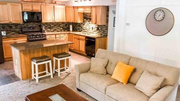Smart TV, fireplace, table football