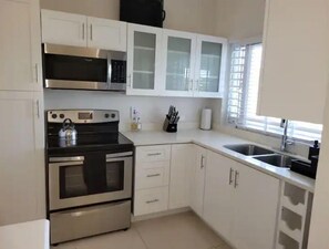 Microwave, stovetop, toaster, blender