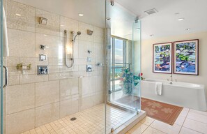 Bathtub, hair dryer, towels