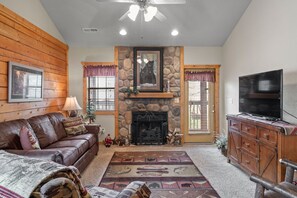 Smart TV, fireplace, DVD player