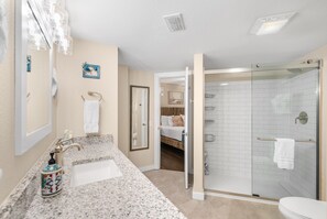 Shower, hair dryer, towels - Sandcastle Condominiums Unit 520 (Port Aransas)