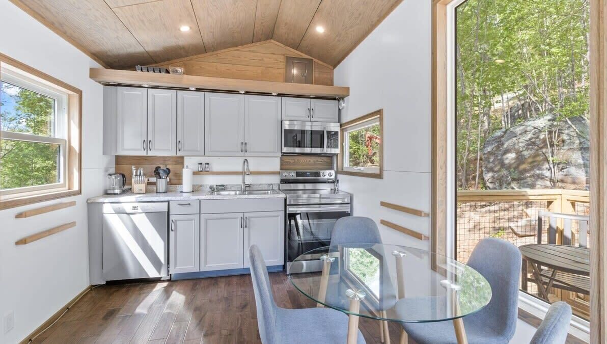 Frigorífico, microondas, horno y placa de cocina