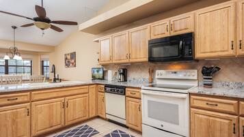 House, Multiple Beds, Pool Access, Pool View | Private kitchen | Fridge, microwave, oven, stovetop