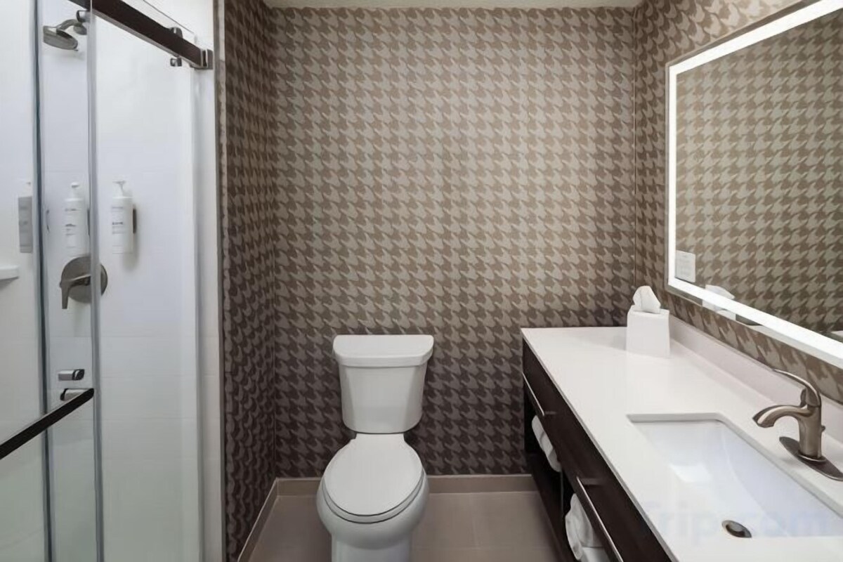 Shower, free toiletries, hair dryer, towels