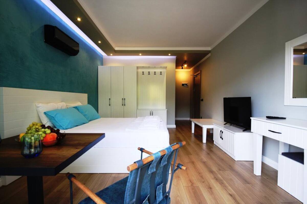 Standard-Studio, Veranda, Gartenblick | Minibar, Zimmersafe, Schreibtisch, laptopgeeigneter Arbeitsplatz