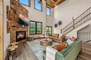 TV, fireplace, video games, stereo