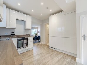 Fridge, oven, dishwasher, high chair