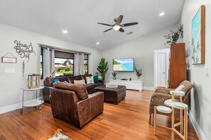 Smart TV, DVD player, books, music library