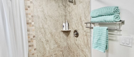 Hair dryer, towels, toilet paper