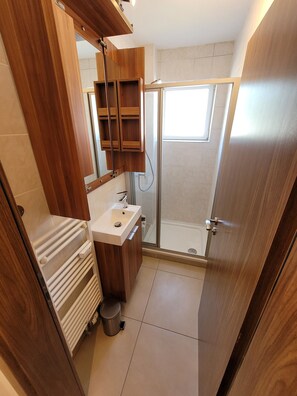 Shower, hair dryer, towels, soap - Schöne Ferienwohnung mit Eigener Terrasse und Garten (Saarbrücken)