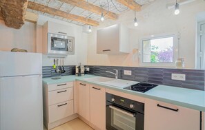 Frigorífico, microondas, horno y placa de cocina