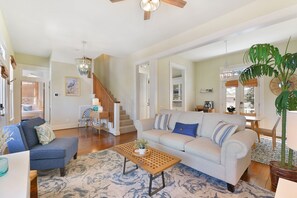 The sofa opens up into a queen sized bed with an upgraded memory foam mattress.  - Walk to Beach- Luxury Bungalow, King & Queen Beds, Sleeps 6 (Galveston)