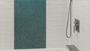 A modern bathroom with a shower, a bathtub, and a toilet. - Golden Shores Penthouse (Ocean City)