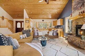 Télévision, cheminée, espaces bureaux