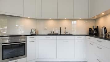 Fridge, oven, dishwasher, cookware/dishes/utensils