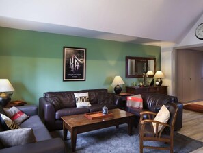 Télévision, cheminée, lecteur de DVD