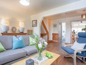 Een televisie en een open haard