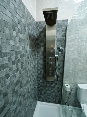 Dusche, Haartrockner, Handtücher, Seife