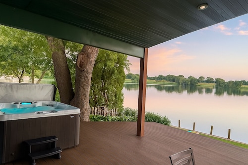 Cedar Lake Retreat with Private Beach + 8-Person Hot Tub