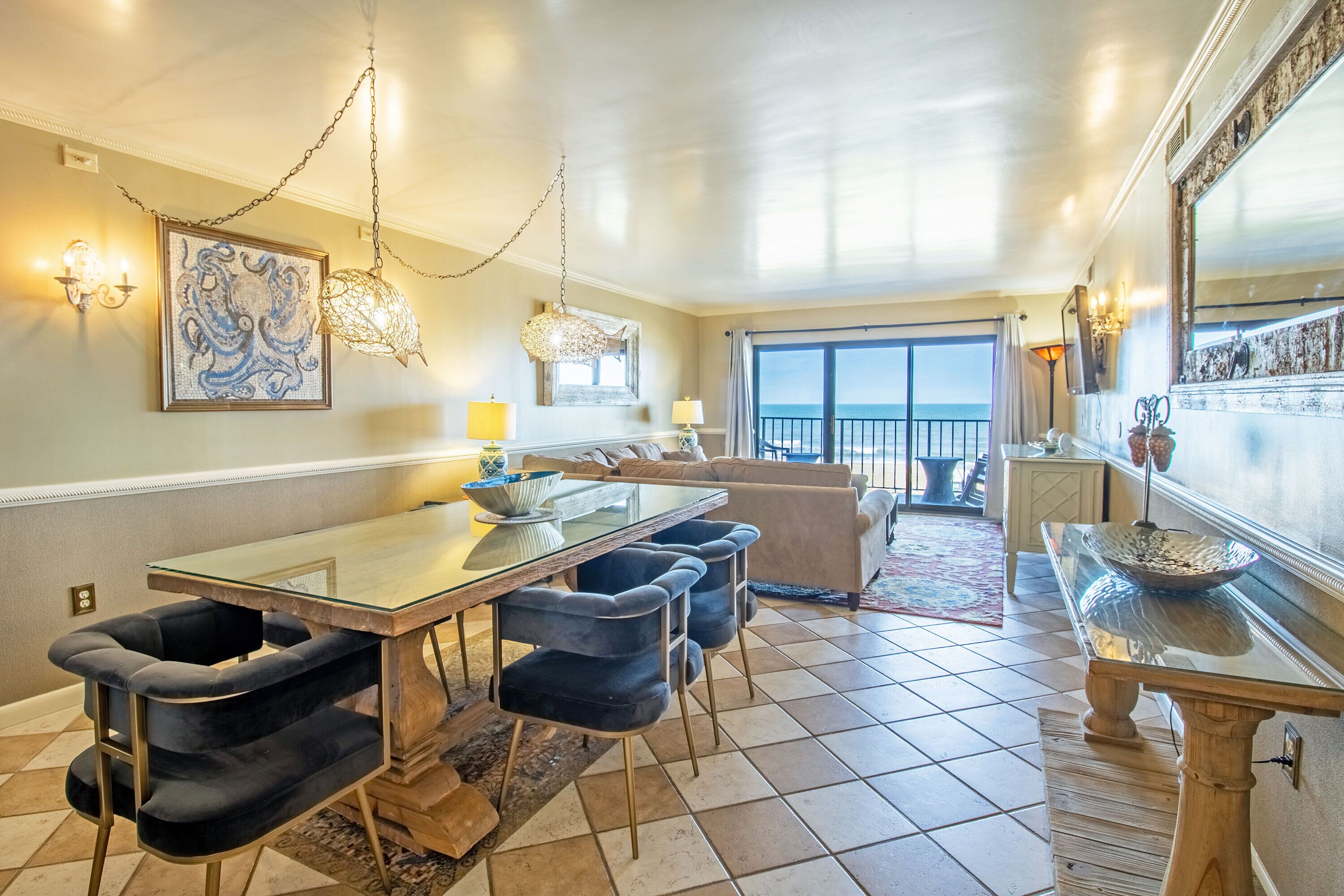 Deluxe Condo | Private kitchen | Full-sized fridge, microwave, oven, stovetop