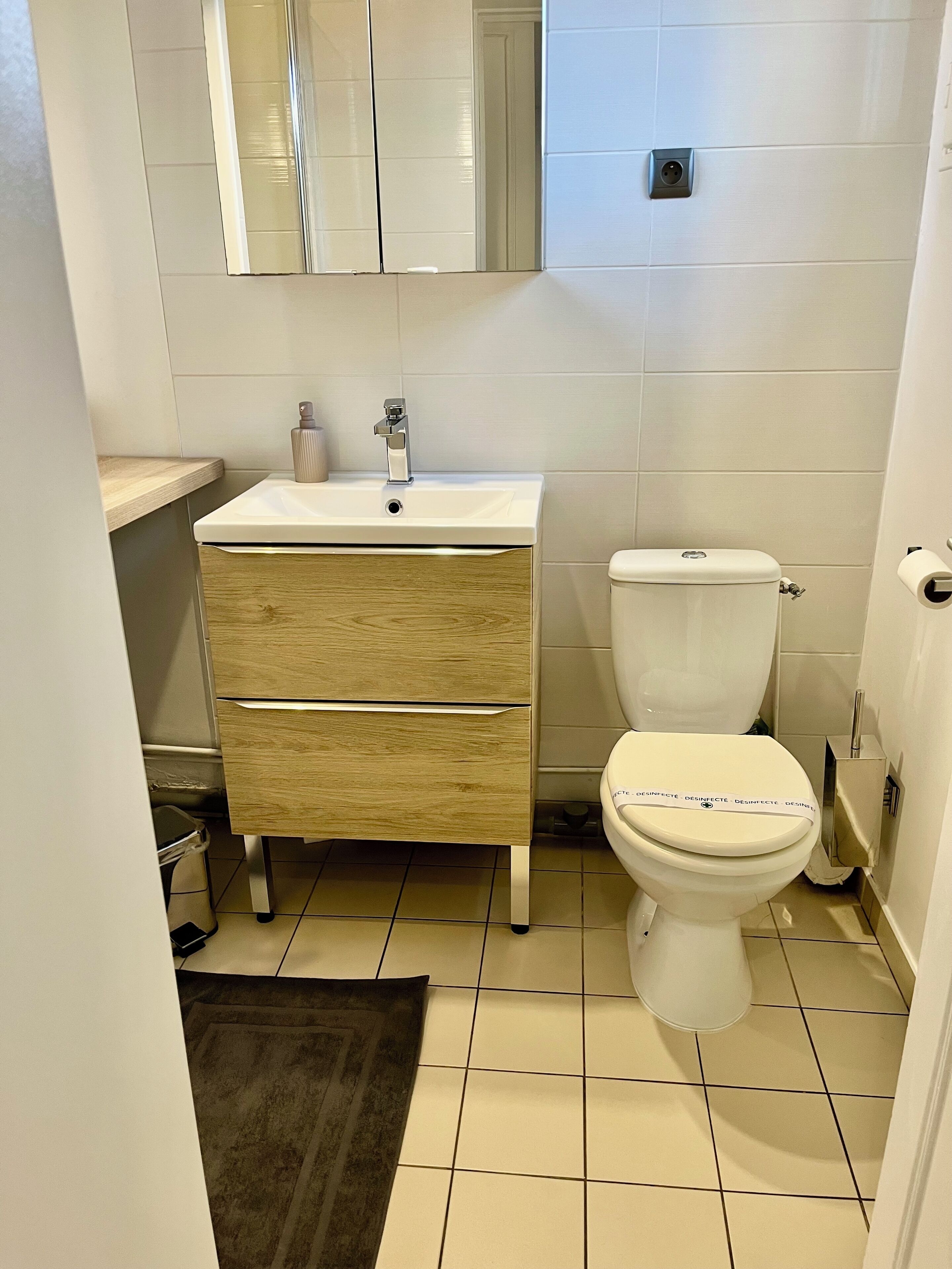 Ducha, secador de pelo, toallas y papel higiénico