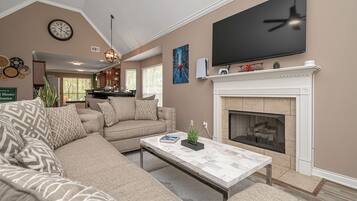 Smart TV, fireplace, video games