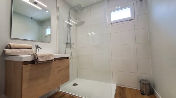 Hair dryer, towels, toilet paper