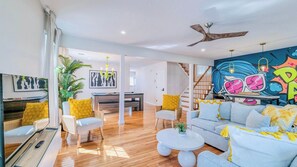 TV, fireplace - Sunrise Playce-Designer Beach Retreat + Pool Table (Atlantic City)