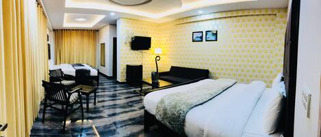 Premium bedding, laptop workspace, free WiFi, bed sheets