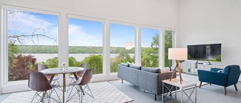 Smart TV, books, music library, stereo